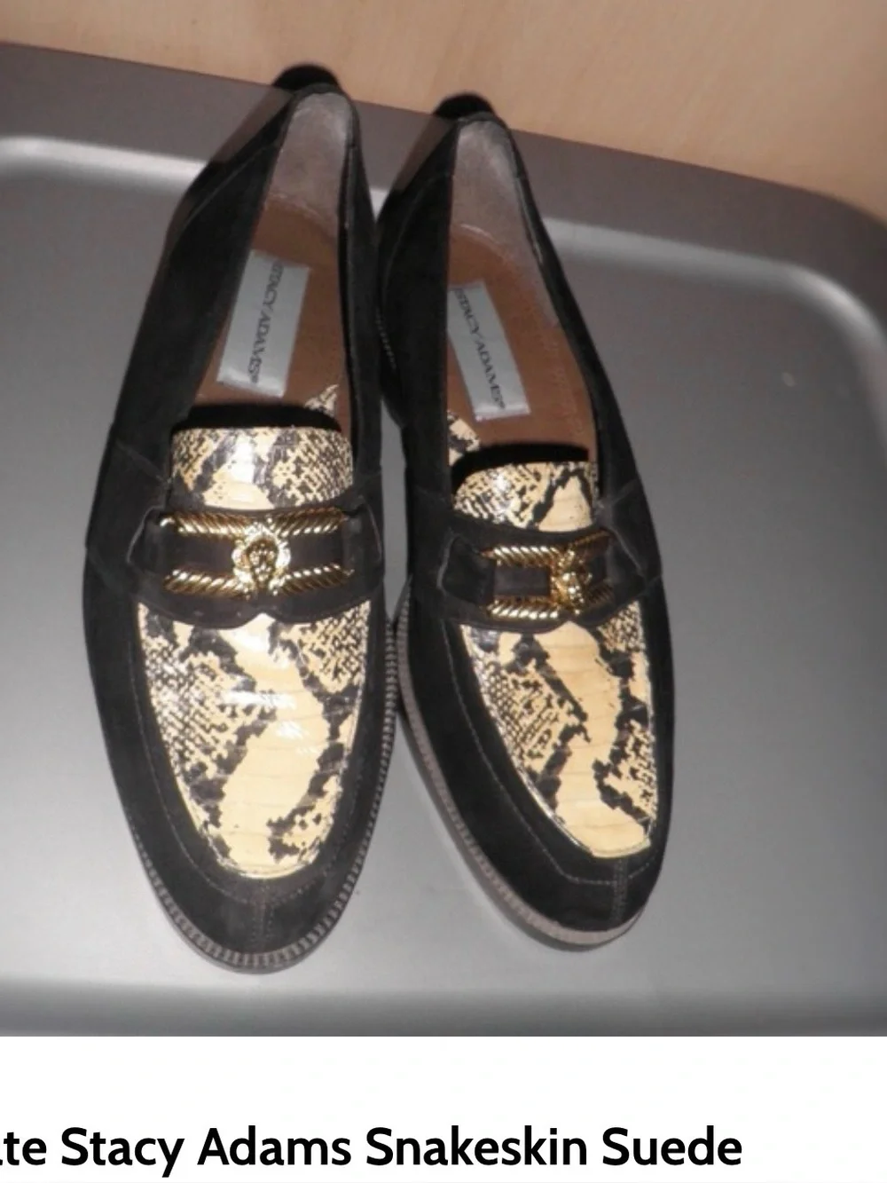 Stacy Adams Black Suede mens Loafers with  Black & yellow Snakeskin, size 9
